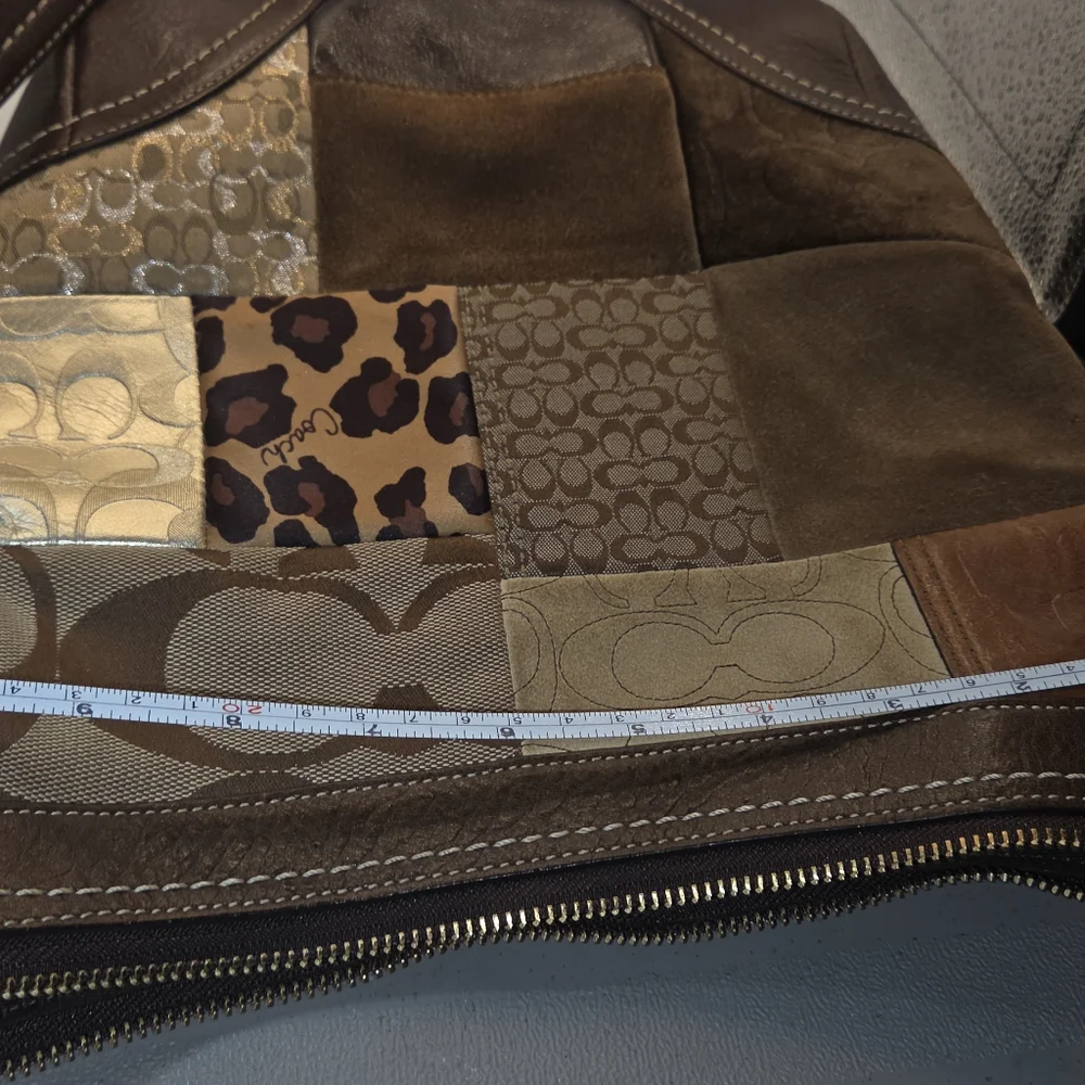 VTG COACH Patchwork Top Zipper Crossbody Tote Shoulder Bag Brown Lining - Picture 10 of 10